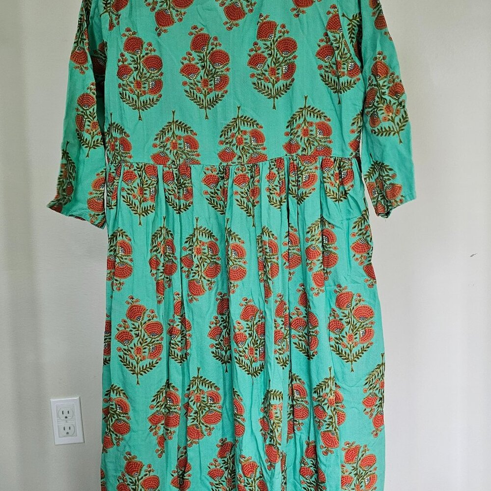 Indian Bohemian Summer Maxi Dress with 3/4 Sleeves